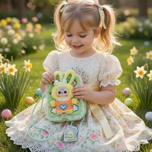 Playful Bunny Kids Bag in Green and Yellow